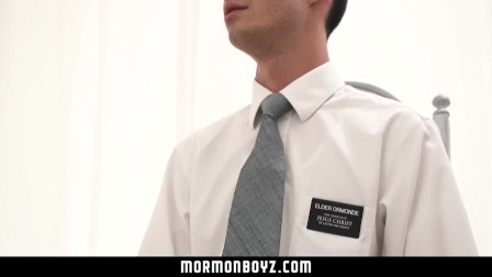 MormonBoyz - Handsome priest leader strokes bound gay missionary’s cock