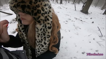 The cold winter is warmer with a Quickie outside blowjob