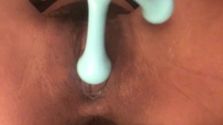 Teen Sticks Back Massager in her Tiny Pussy