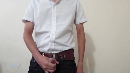 Straight guy in white shirt and his SEXY cock - Cum alot