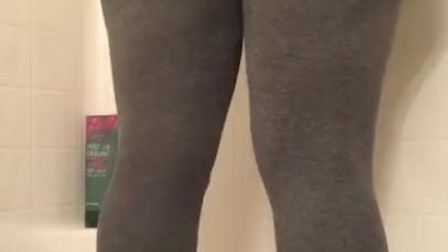 Pissing in my yoga pants and showing off my tits