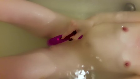 Playing with strapon in the bathroom - clitoral orgasm close up