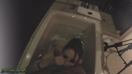 POV Rough blowjob from redhead slut in bathtub