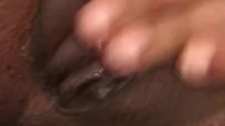 Ebony pussy pounded by dildo