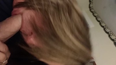 Slutty hot wife drains my cock and swallows it all