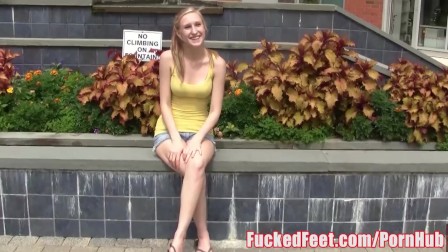 Cute amateur teen Gets Picked Up Off Streets for Footjob for FuckedFeet
