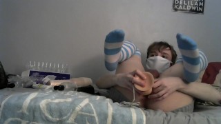 Femboy twink rides dildo and horsecock compilation