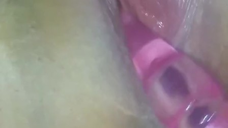ebony man puts sex toy in shaved fat white juicy pussy POV