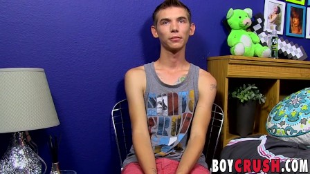 Twink Bentley Ryan strokes his large cock for an interview