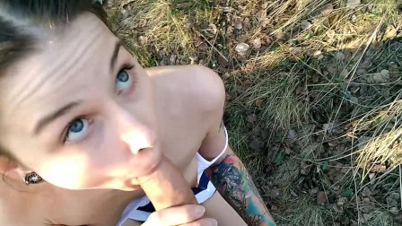 Outdoor forest blowjob | Gagging on Cock, Facial Cumshot, we were Caught*o*