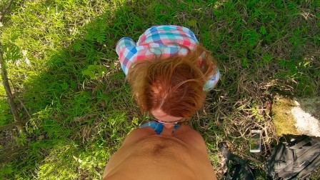 Cum on Ginger Glasses and Hair | Outdoor blowjob of Redhead Girl