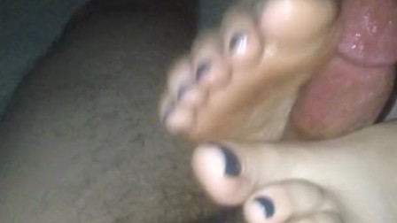 Nighttime foot job with huge load!