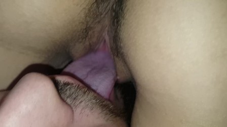 Eating tight wet hairy European pussy !!