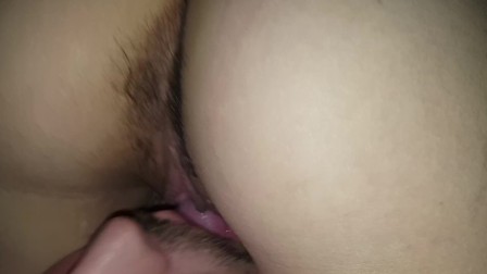 Eating tight wet hairy European pussy !!
