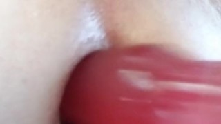 Treating my asshole to a large pink buttplug at lunch