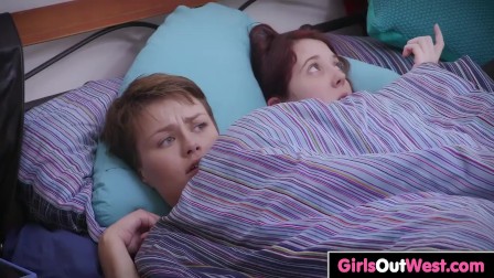 Cute hairy girlfriends fuck in the bedroom