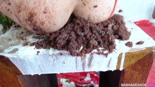 Tranny Cake Sitting - messy ass and mouth for Sasha de Sade
