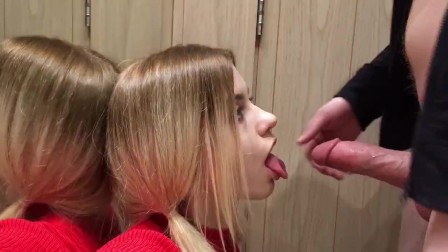 in the fitting room. She loves sucking hard dick Pov amazing blowjob