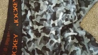 White boy cumming on camo boxers
