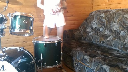 Dildo Riding on DRUMS! Drummer doesnt know about it :)