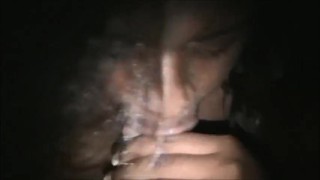 Ebony hotwife gives sensual blowjob to her white husband