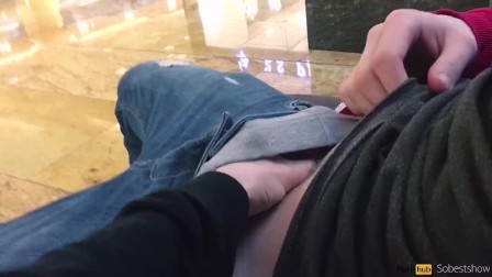 Hot girl takes deep blowjob in the Mall and cum in mouth