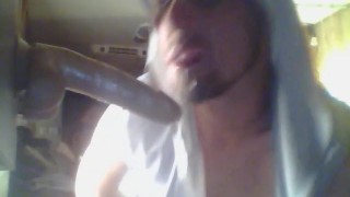 straight guy lost bet has to ride and deepthroat dildo for buddies on video