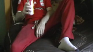 hung oil cock edging in red adidas & white socks