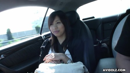 Cute asian brunette teen fingered after blowing in the car