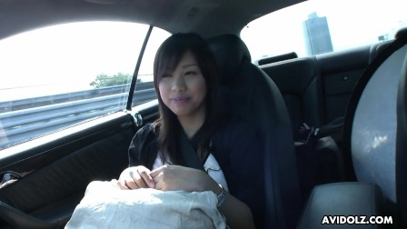 Cute asian brunette teen fingered after blowing in the car