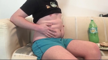 Stuffing Belly & Cumming Twice! Rubbing Cum on Stomach Bulge! Inflation