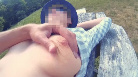 Big tits in the nature, touch, suck and lick. POV video