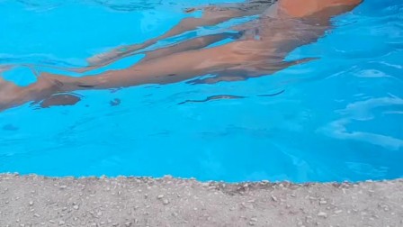 Tanboy naked swim in public pool and risky masterbation