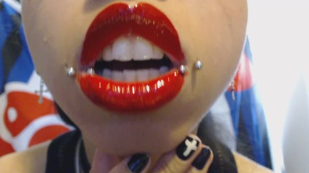 Bright Red Lipstick Drooling A LOT of Saliva and Spit