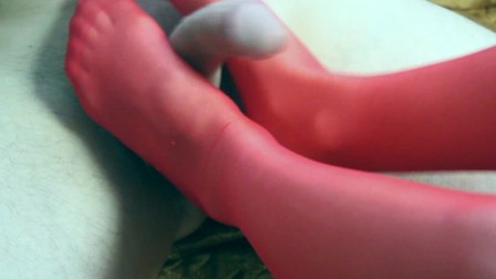 Wife in stockings and heels fingering kicking cum on feet footjob