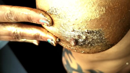 PORN IS BEAUTIFUL: foot fetish, peeing, drool, close-up, gold body-SOLVEIG