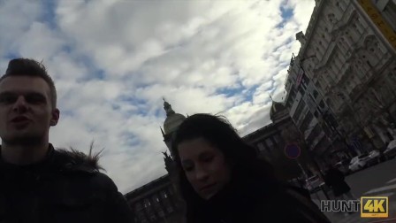 HUNT4K. Cameraman fucks comely brunette next to her grumpy cuckold