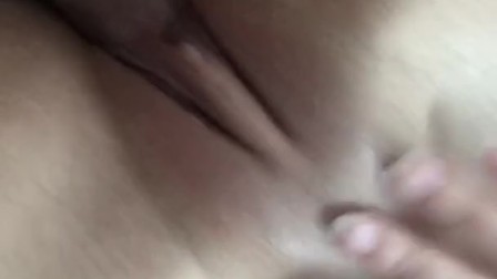 Girl plays with vibrator till boyfriend cums all over her