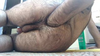 Fisted in sunlight till he cums: fit man fisted, has anal orgasm on balcony