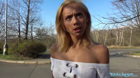 Public Agent Big cock gets blondes tight pussy wet in public forest fuck