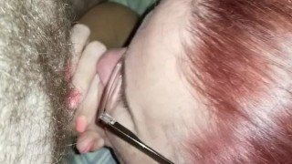 Hot amateur wife with glasses sucks my  cock in homemade video