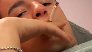 Cigarette loving homosexual solo masturbating passionately