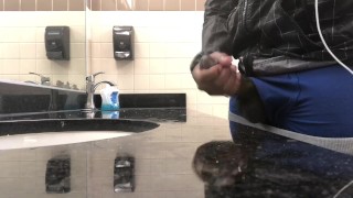 BBC JERKOFF CUMSHOT IN PUBLIC BATHROOM