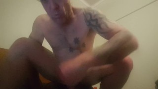 Riding my 8" Dildo Deep in my arse while stroking my cock with Cumshot