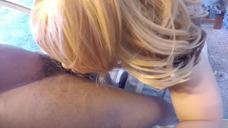 Blonde w/ perfect bubble butt sucks ball's & gets fucked on the back porch!