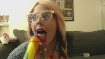 Little slut sucking on thick candy cock