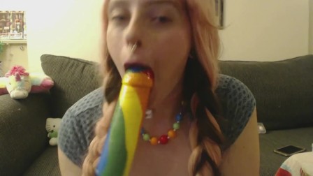 Little slut sucking on thick candy cock