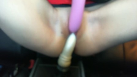 Riding mounted dildo in mall parking lot