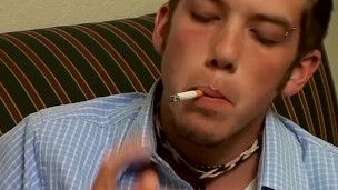 Slim deviant swapping smoke for cock in masturbation solo