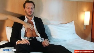 My sexy str8 banker serviced in a gay porn in spite of him